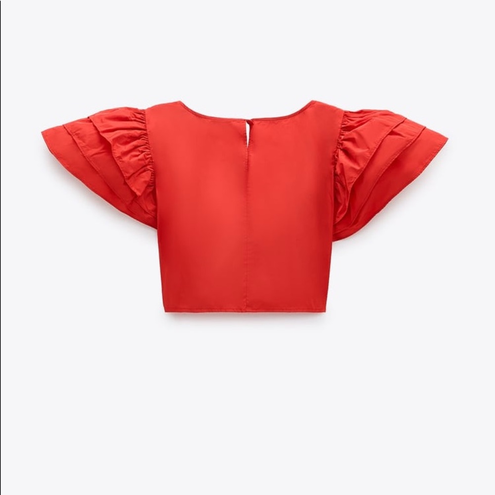 NWT Zara Red Ruffled Top Size L - Picture 7 of 8